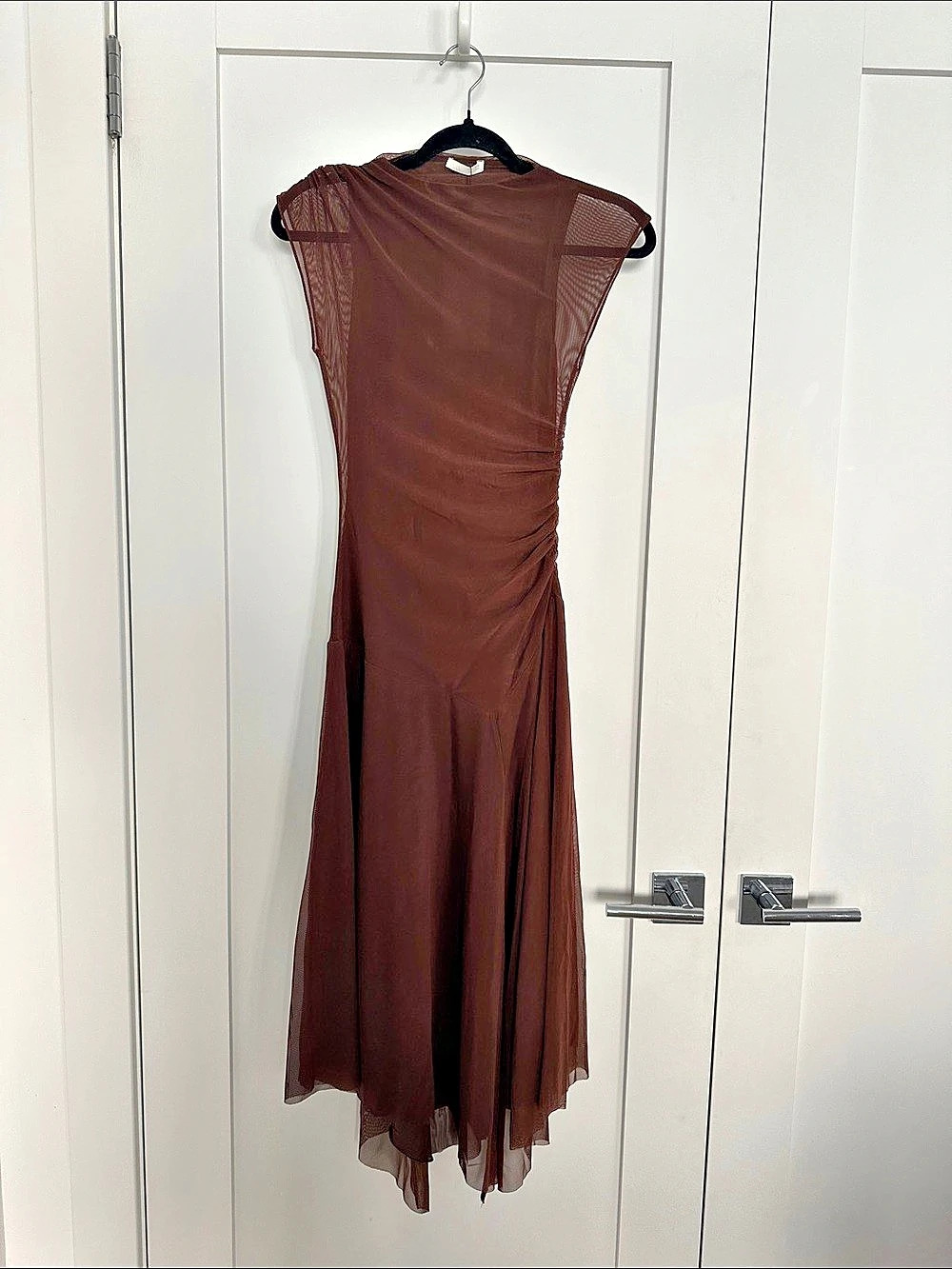 ZARA Brown Mesh Ruched Maxi Dress Size Small NWT